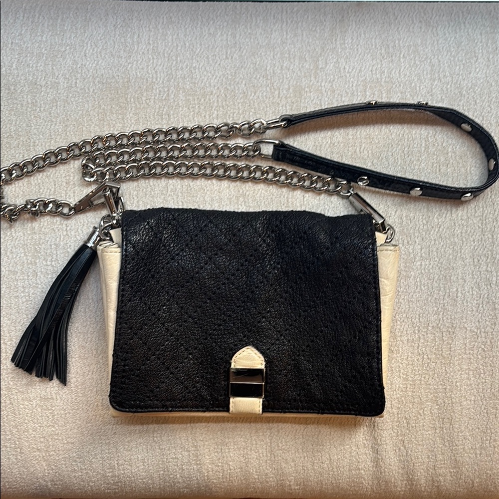 Rebecca Minkoff Black and Cream Crossbody Bag with detachable Chain Strap
